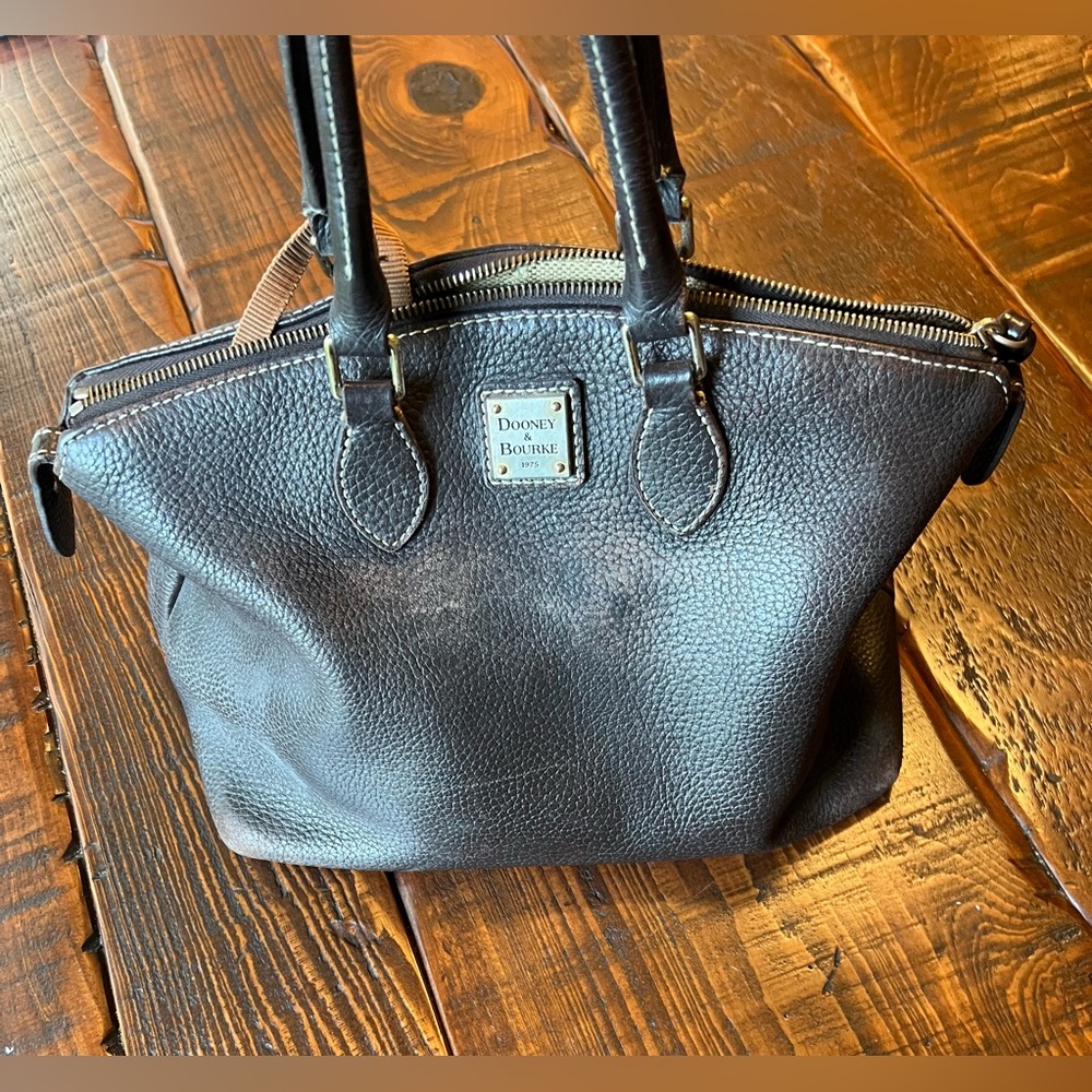 Dooney & Bourke Dark Brown Leather Dome Top Handle Handbag Purse
